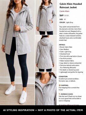 Calvin Klein Light Gray Hooded Raincoat